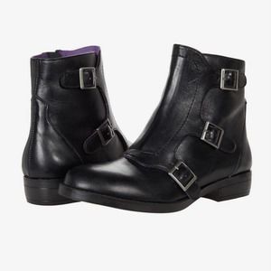 NWT David Tate Wild Black Nappa Leather Buckle Heeled Boots Size 9 Wide